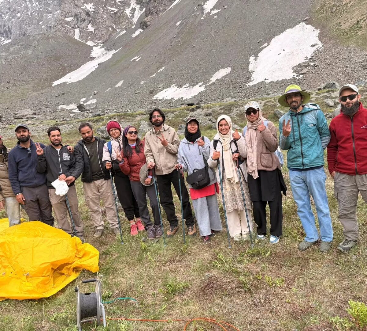 Geology students from GDC Drass conducting glacier survey during ISRO-NASA NISAR research mission.